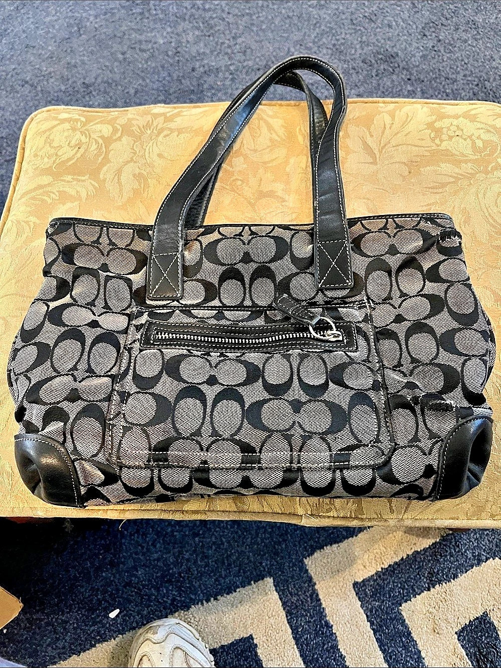 Coach Signature Stripe Tote in Black & Brown